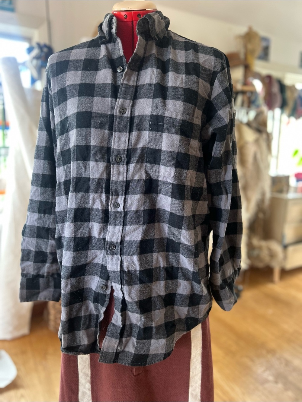 Club Room Black and Gray Plaid Flannel Shirt